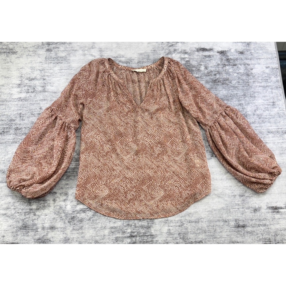 Lovestitch Brown Snakeskin Gold Metallic Balloon Sleeve Blouse Size Small